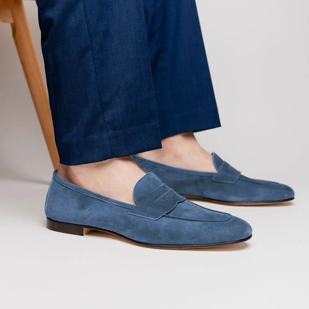 16-100-BLU TASCA Italian Sueded Kid Loafer Blue