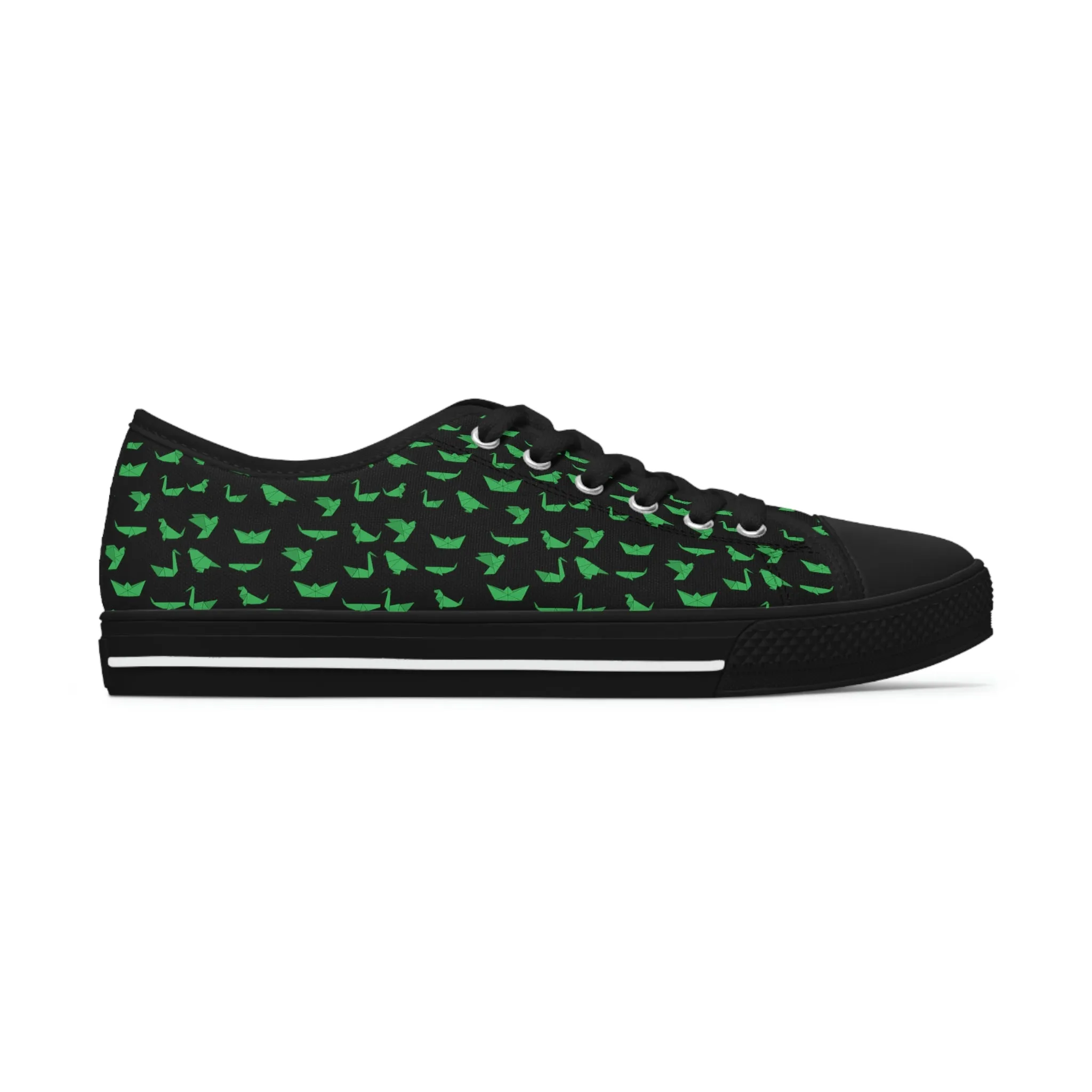 Black Green Cranes Ladies' Sneakers, Women's Low Top Sneakers Best Quality Canvas Sneakers (US Size: 5.5-12)