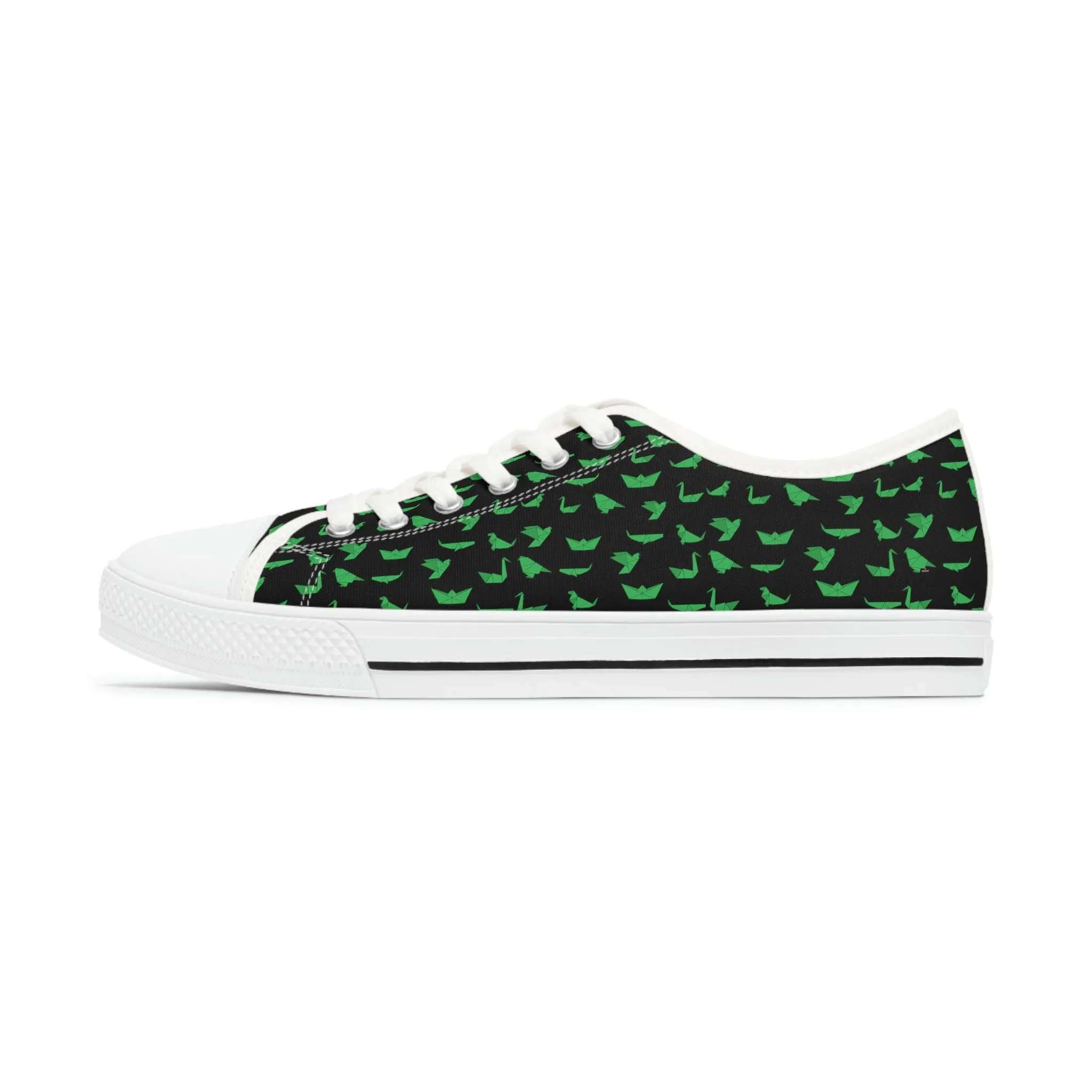 Black Green Cranes Ladies' Sneakers, Women's Low Top Sneakers Best Quality Canvas Sneakers (US Size: 5.5-12)