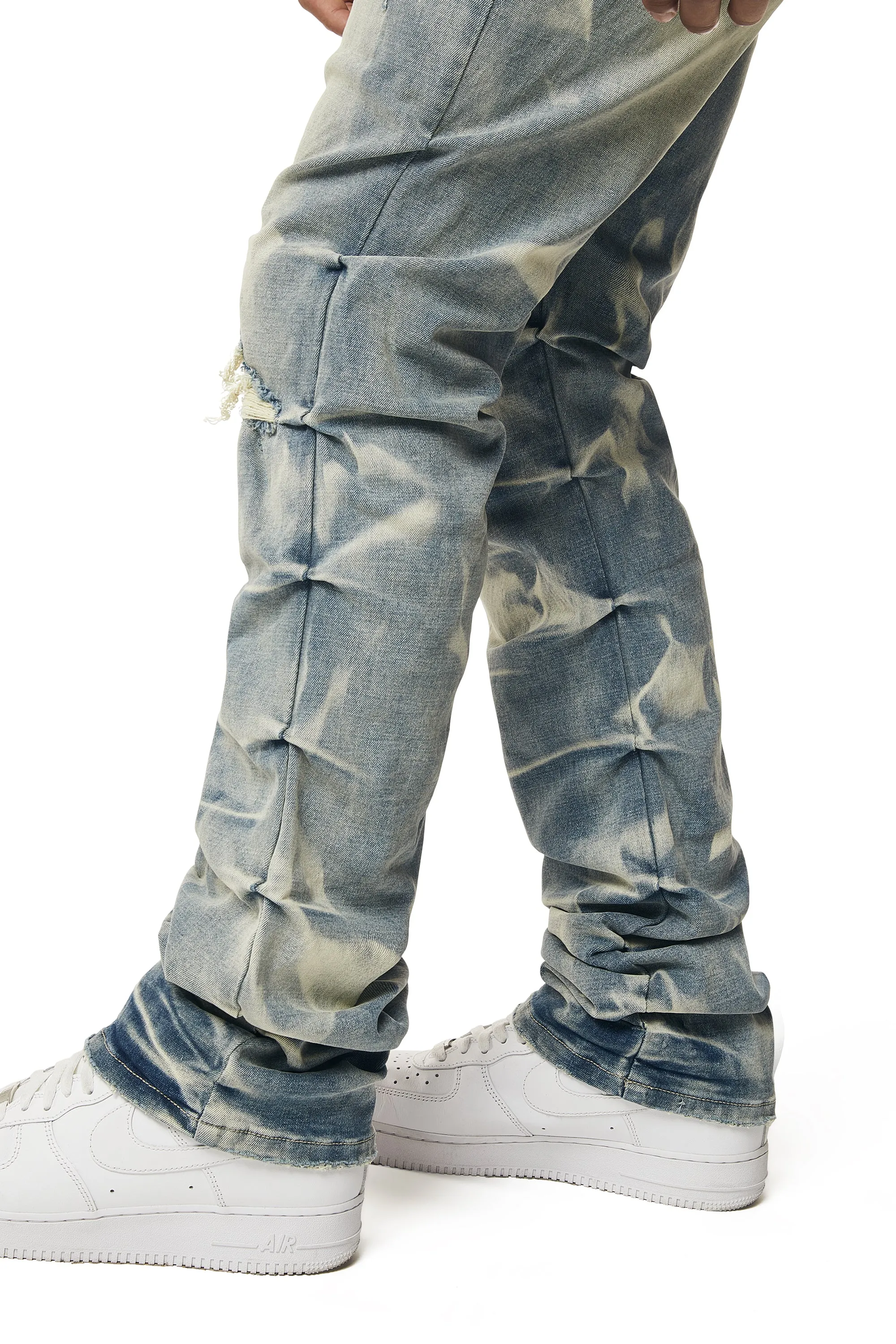 Crinkle Effect Straight Jeans - Clyde Blue