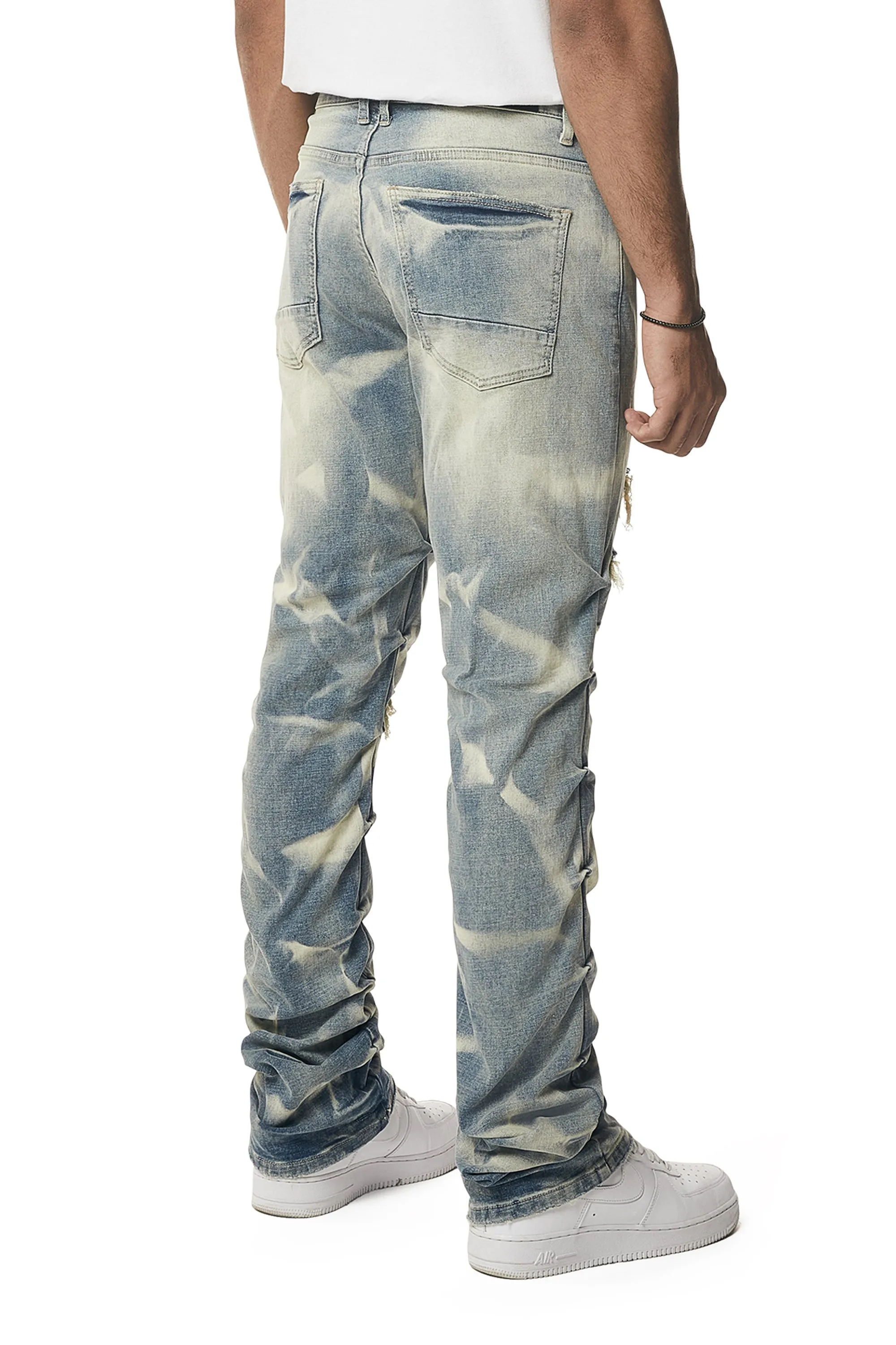 Crinkle Effect Straight Jeans - Clyde Blue