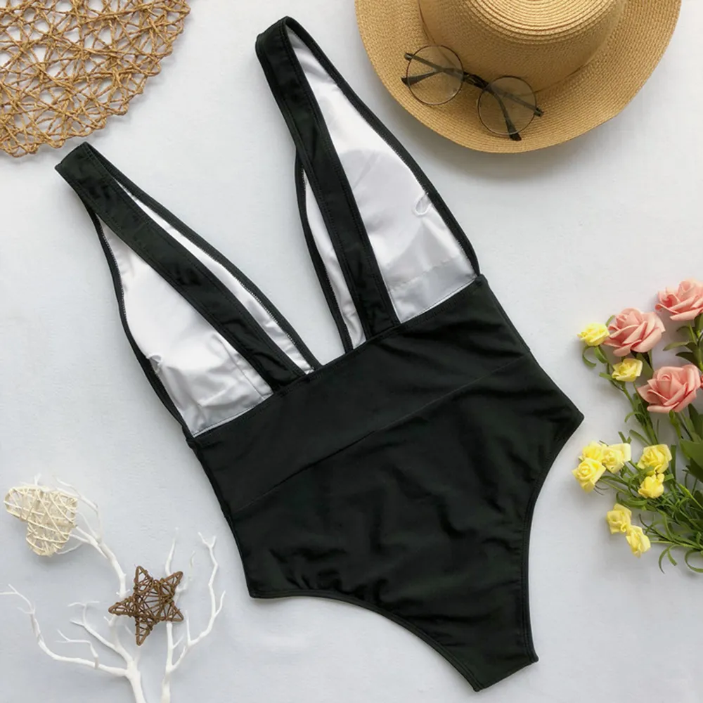 Deep V String High Waist One Piece Swimsuit