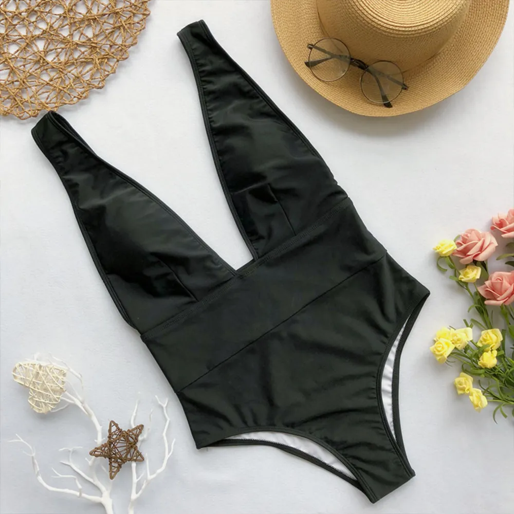 Deep V String High Waist One Piece Swimsuit