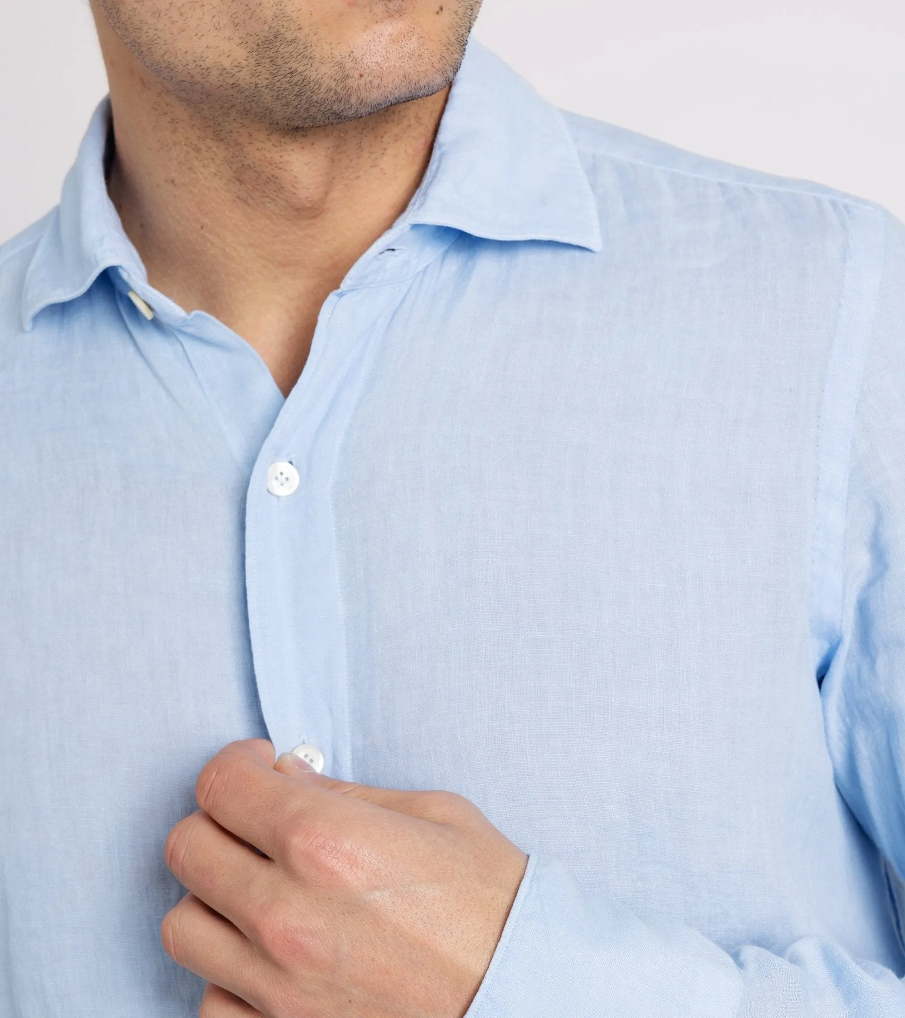 Finamore Gaeta Linen Luigi Sport Shirt: Blue