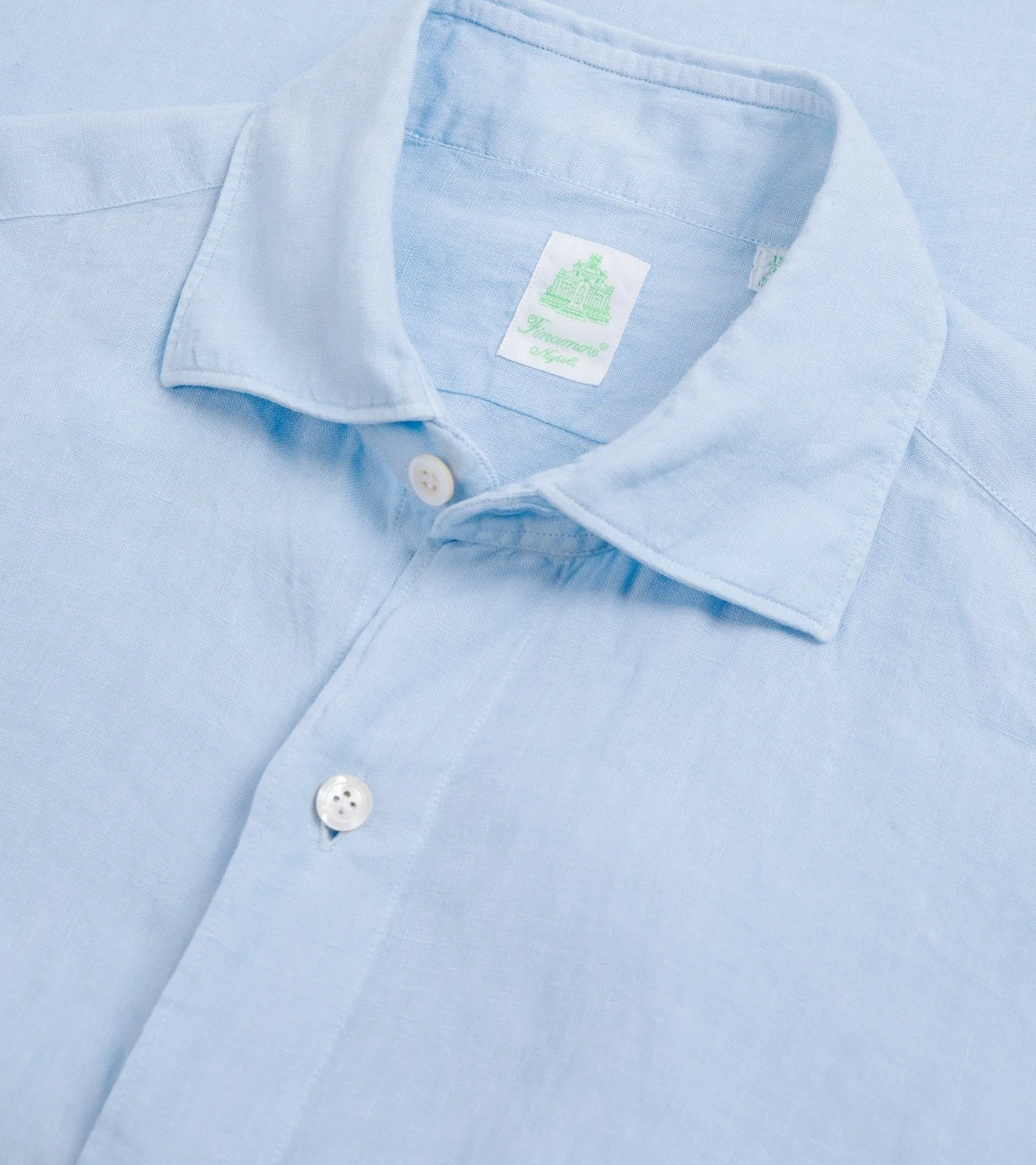 Finamore Gaeta Linen Luigi Sport Shirt: Blue