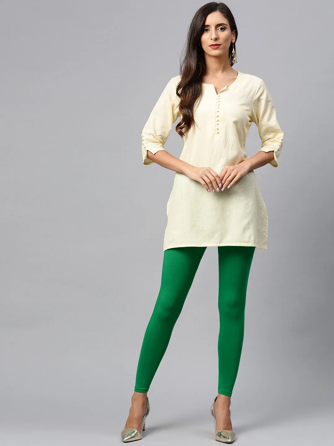 Green Solid Ankle-Length Leggings