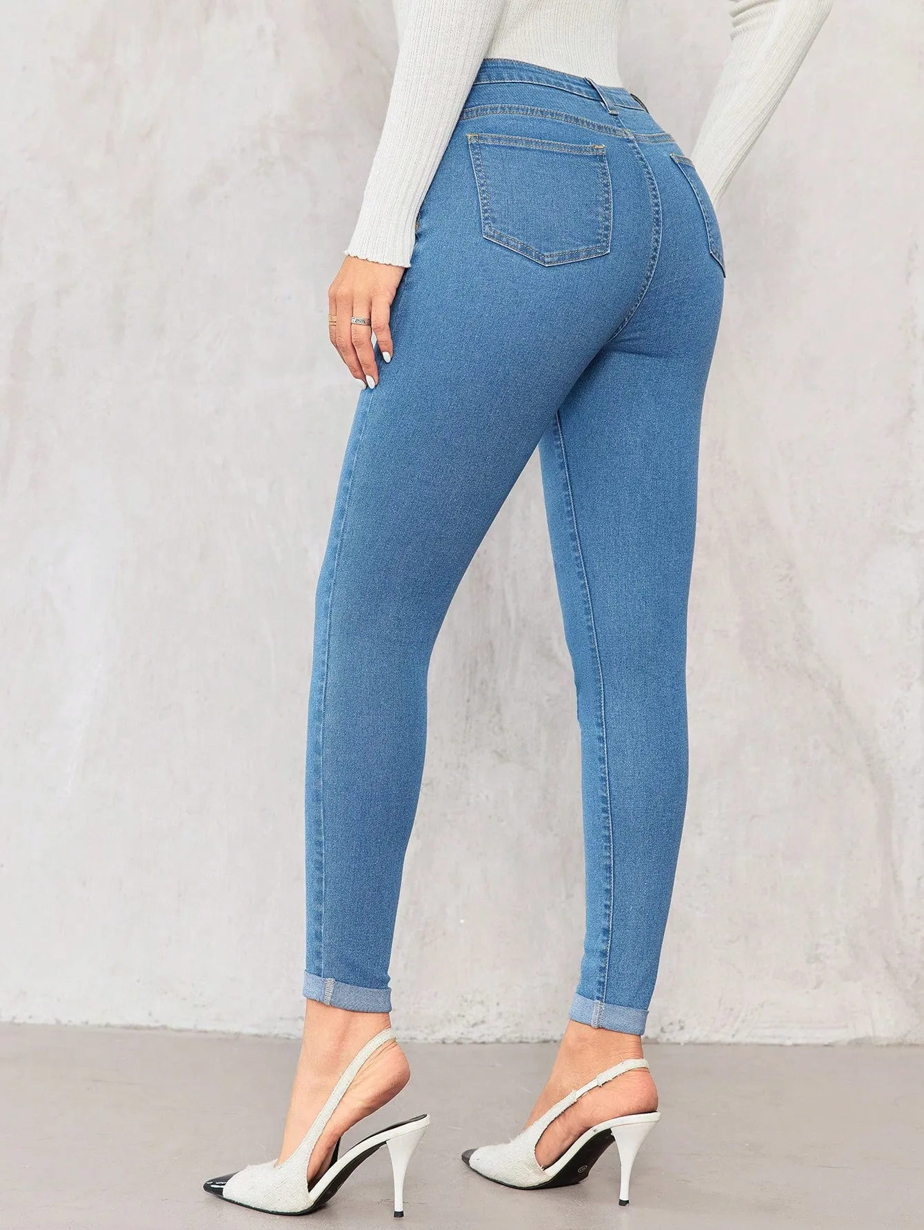 High Waist Button Fly Skinny Jeans