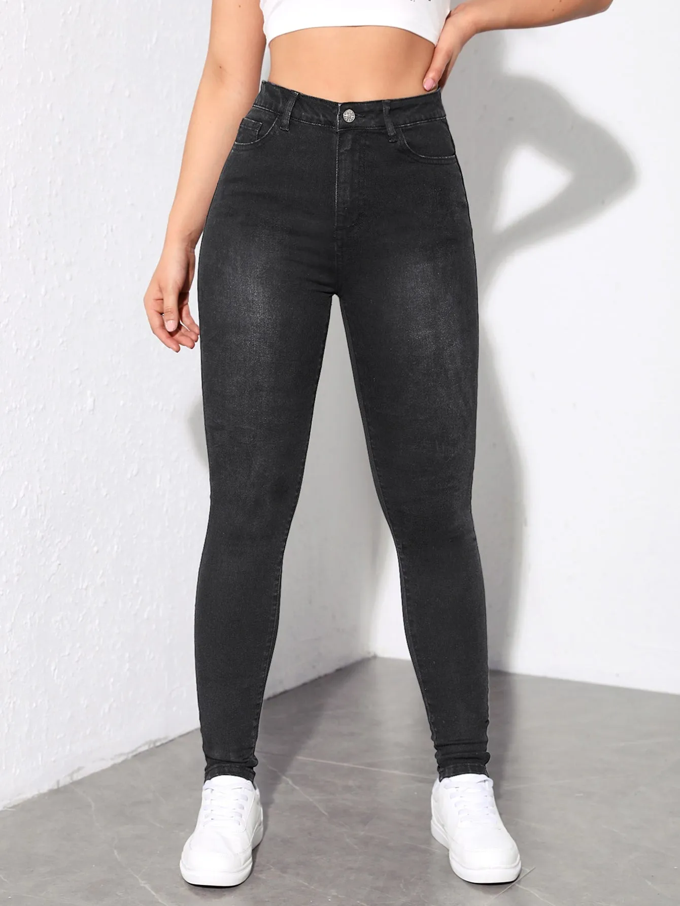 High Waist Button Fly Skinny Jeans