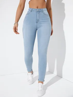 High Waist Button Fly Skinny Jeans