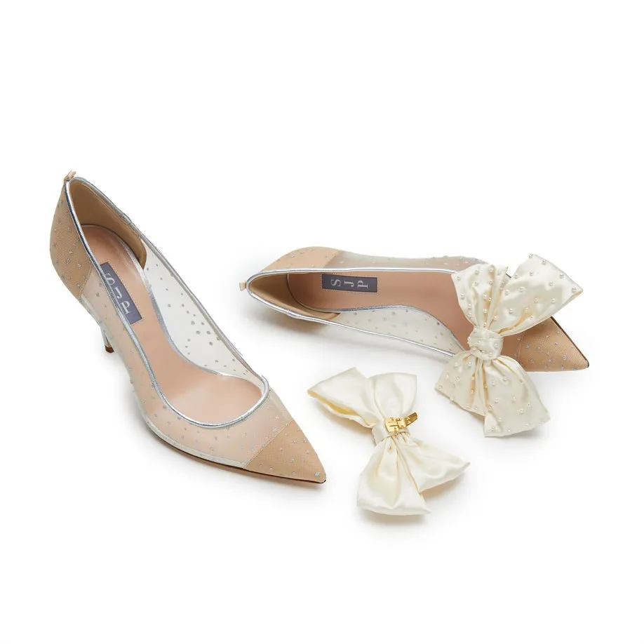 LELE X SJP IVORY PEARL BOW SHOE CLIPS