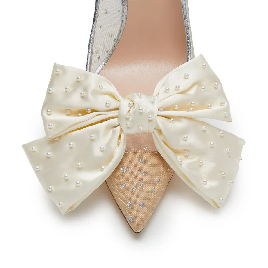 LELE X SJP IVORY PEARL BOW SHOE CLIPS