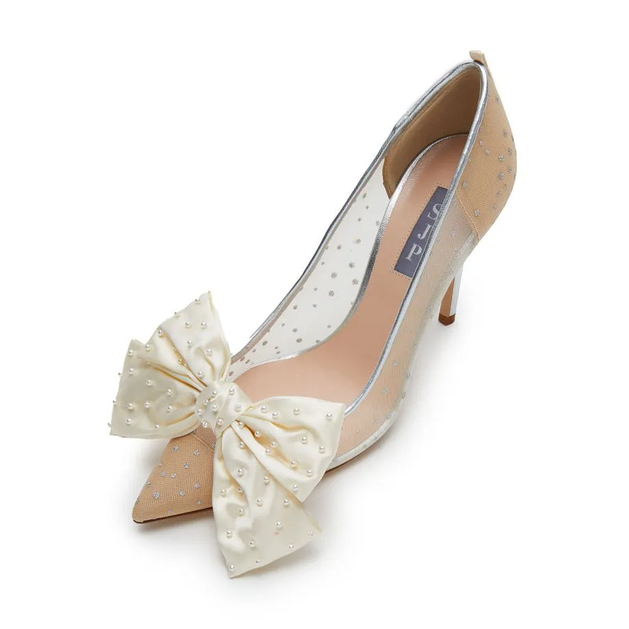 LELE X SJP IVORY PEARL BOW SHOE CLIPS