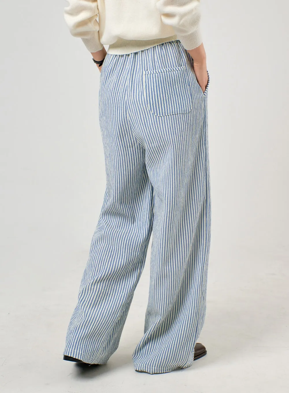 Mid Waist Striped Wide Leg Trousers OF406