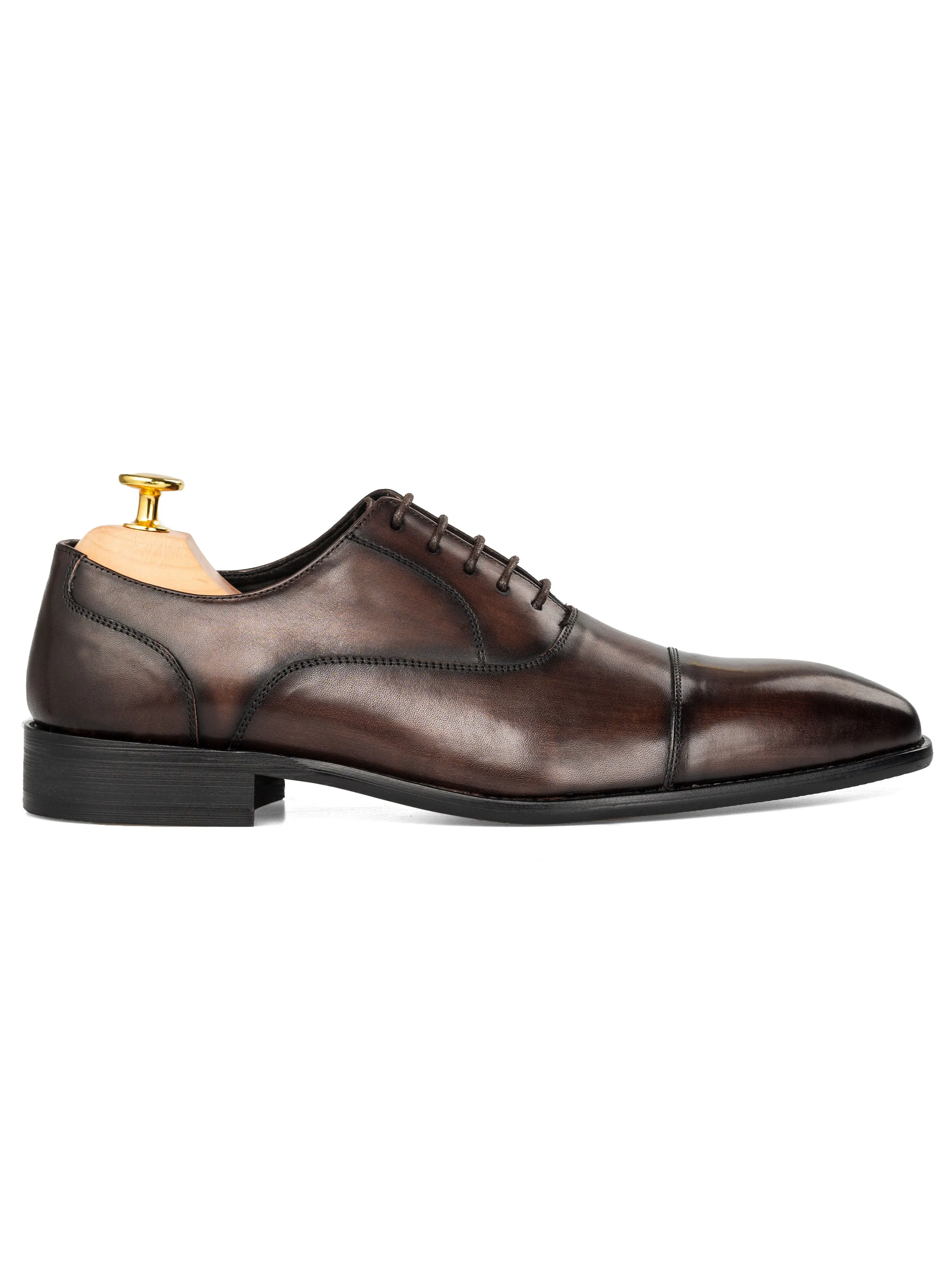 Oxford Cap Toe - Dark Brown Patina Lace Up (Chisel Toe)