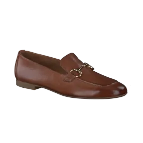 PAUL GREEN 2596 Dark Tan Leather Loafers with Gold Buckle