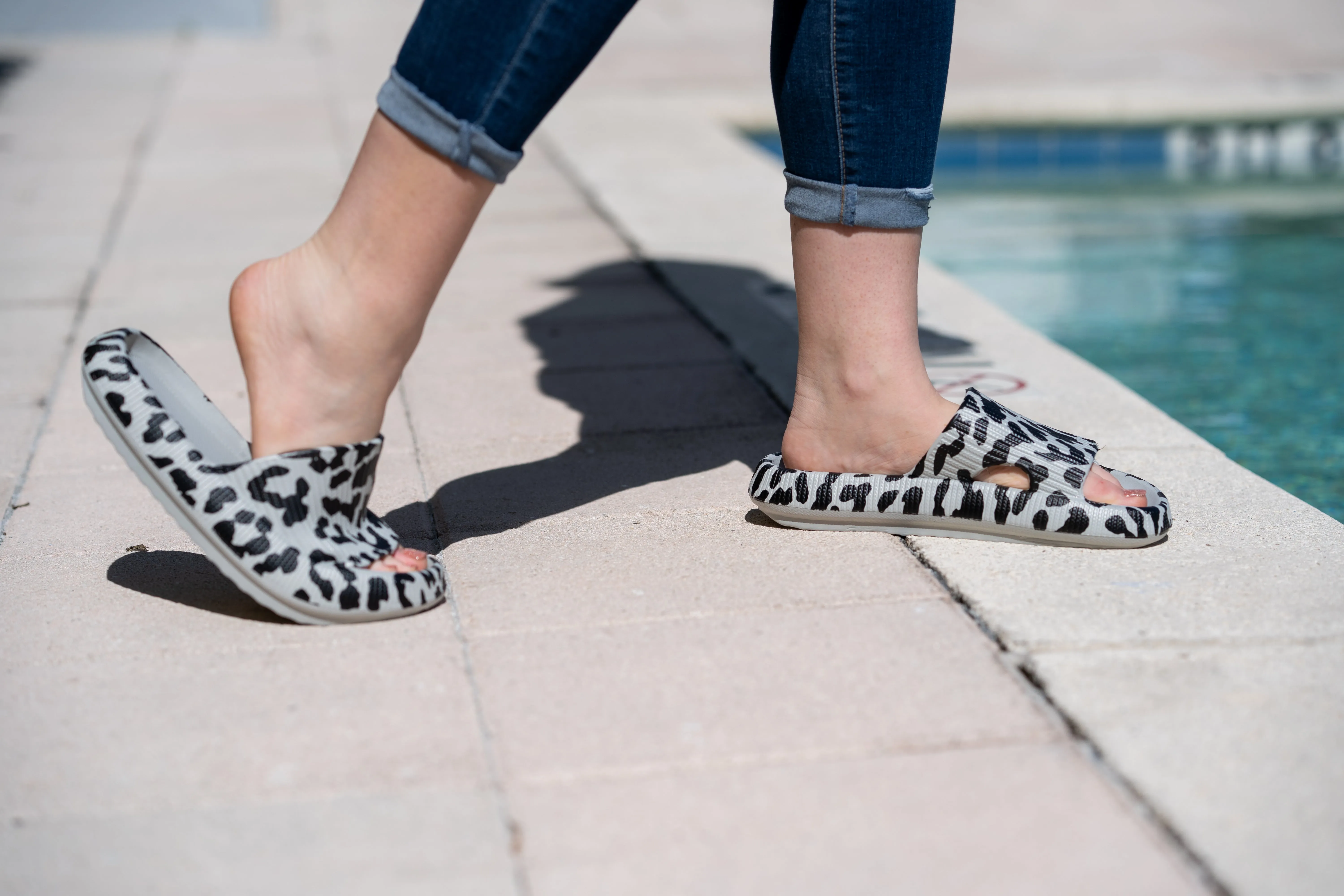 Ready to Ship | Gray Leopard Insanely Comfy -Beach or Casual Slides