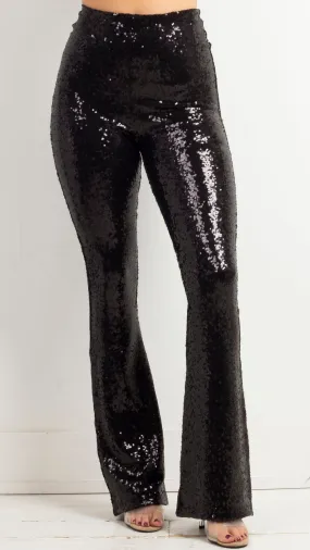 Sequin Flare Leggings - Black