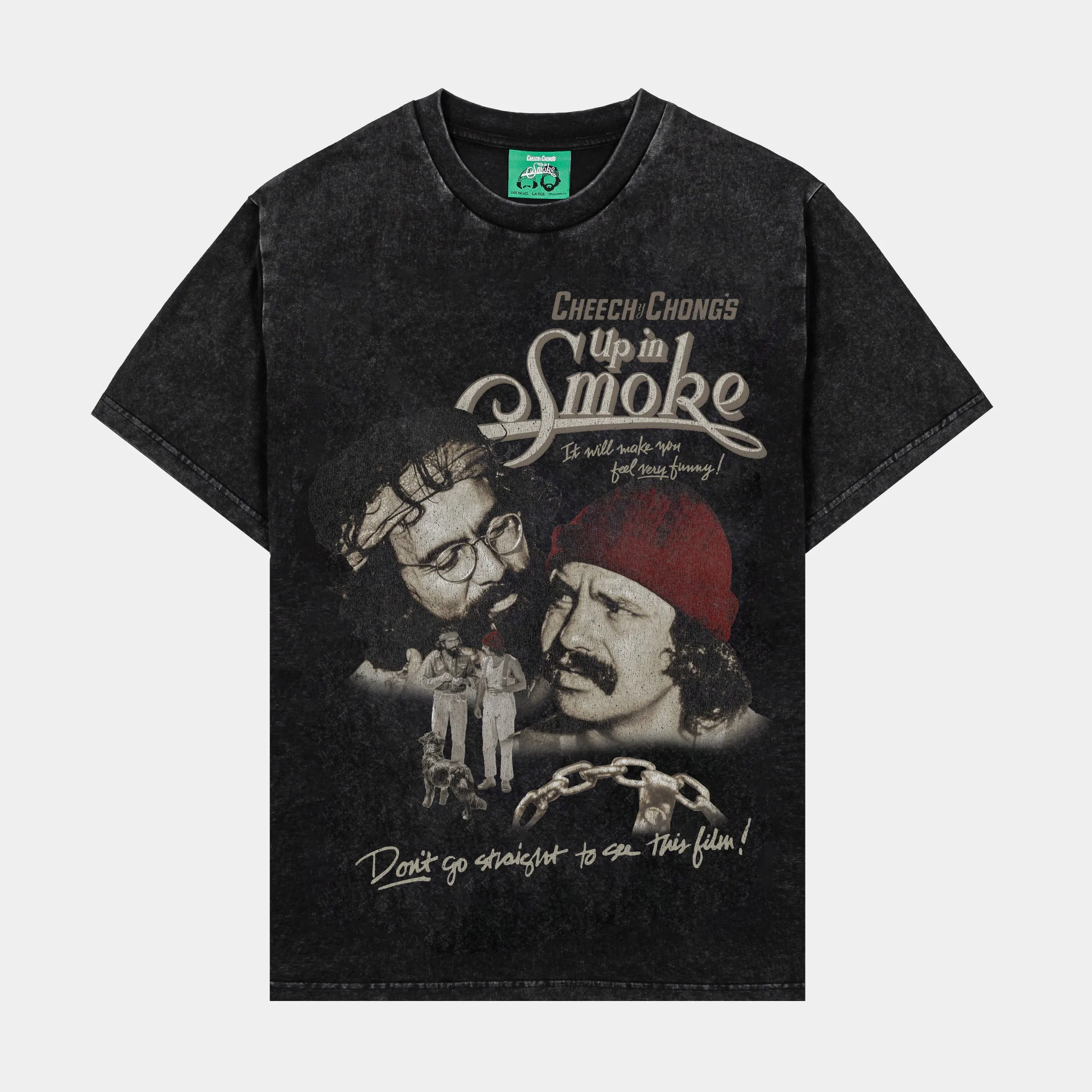 SP x Cheech and Chong's Up In Smoke Vintage Collage Mens Short Sleeve Shirt (Black)