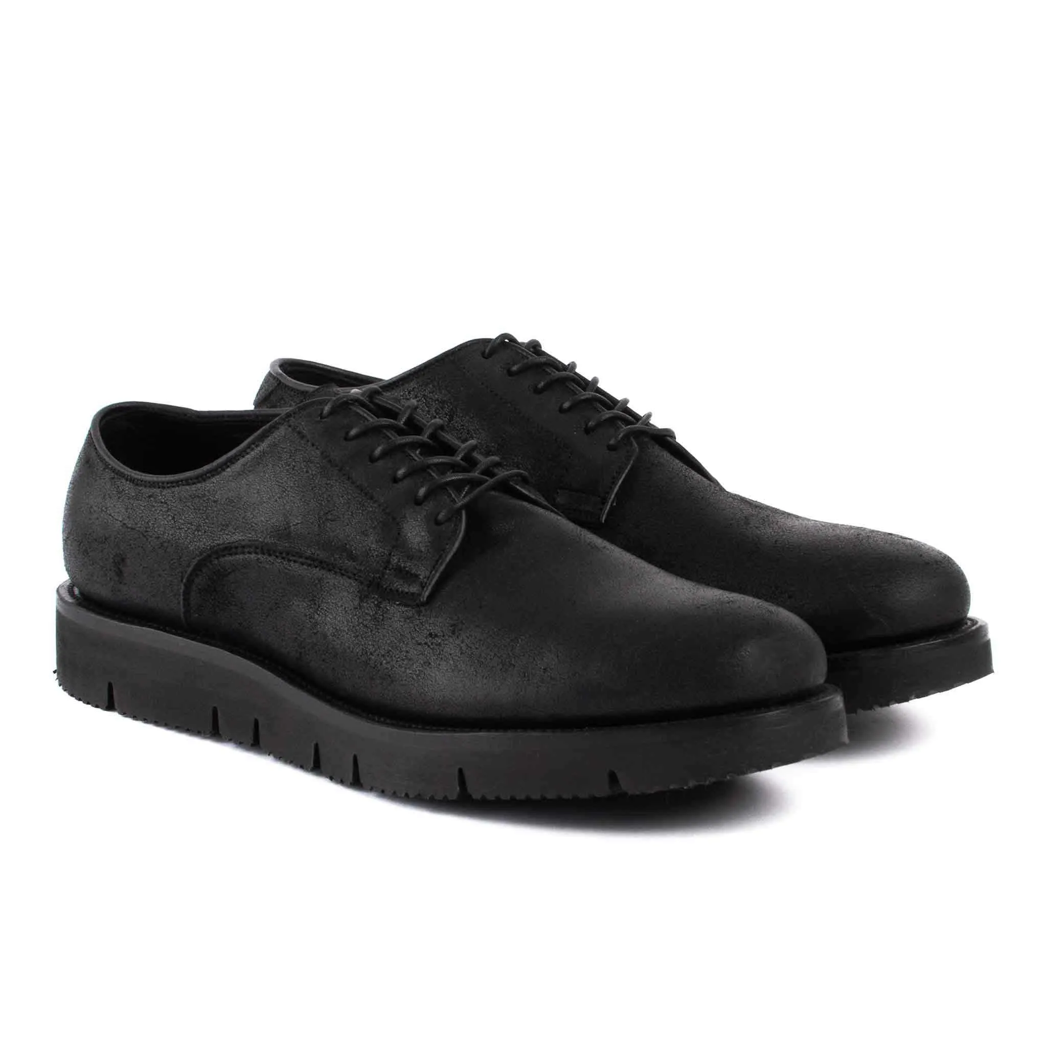 Viberg Black Waxed Camel Roughout Derby Shoe